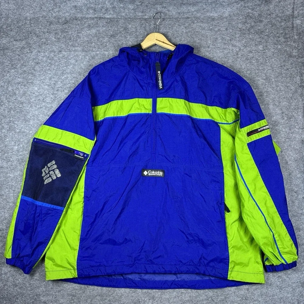 VTG Columbia Windbreaker Mens XL Blue Green 1/2 Zip Pullover Jacket Packable - Picture 1 of 13